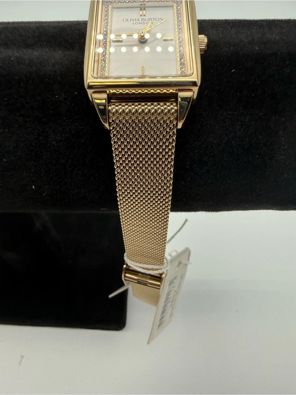 OLIVIA BURTON Gold Crystal-Trim Rectangular Mesh Watch